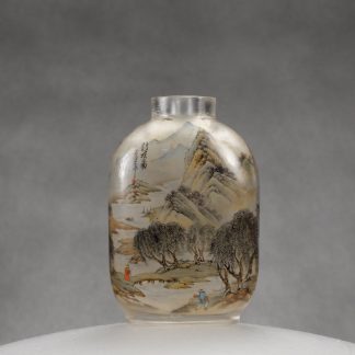 IP5 An inside painted glass snuff bottle “Lakes and mountains continuous scene”
